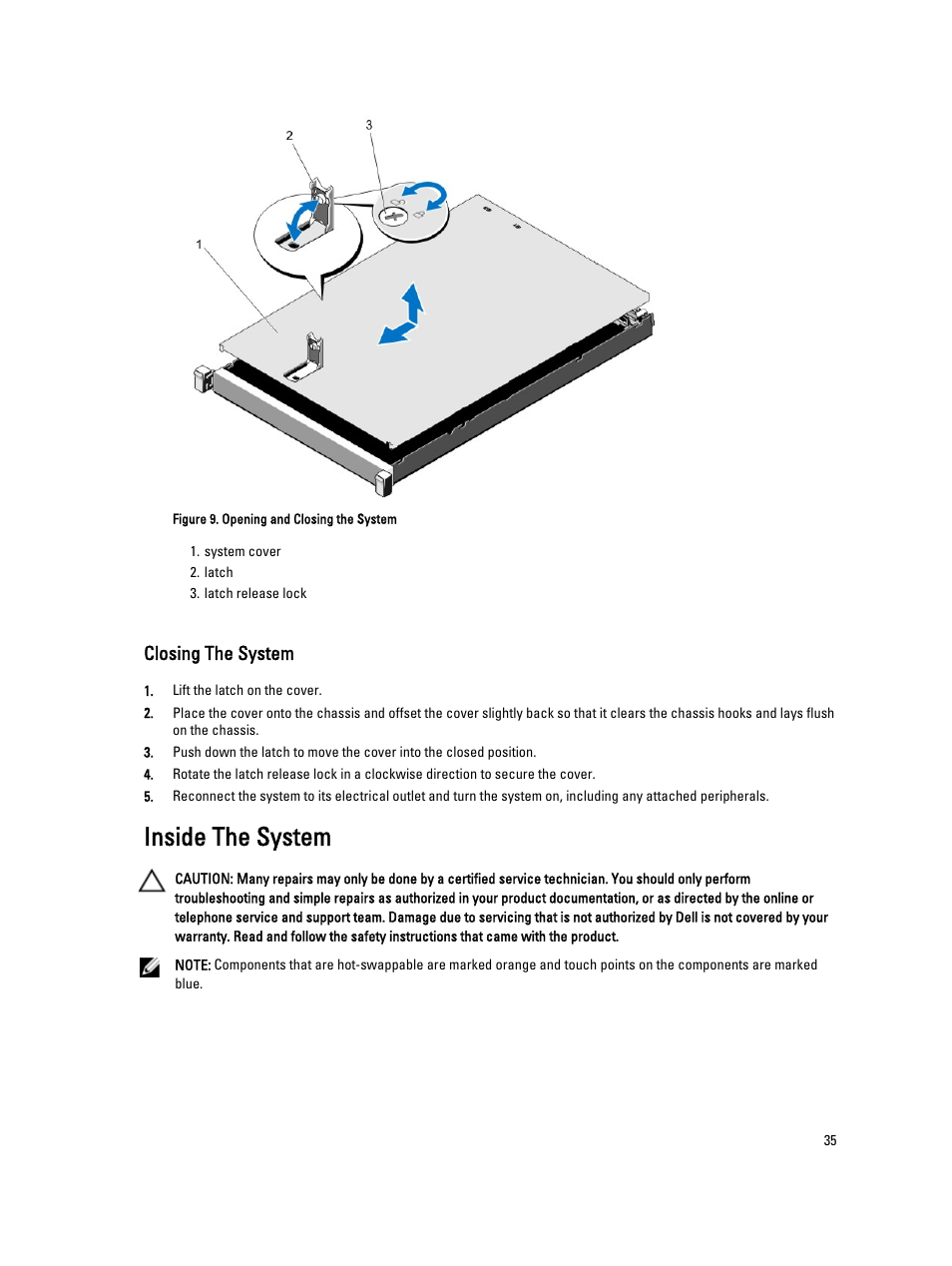 Closing the system, Inside the system | Dell PowerVault NX3300 User Manual | Page 35 / 123