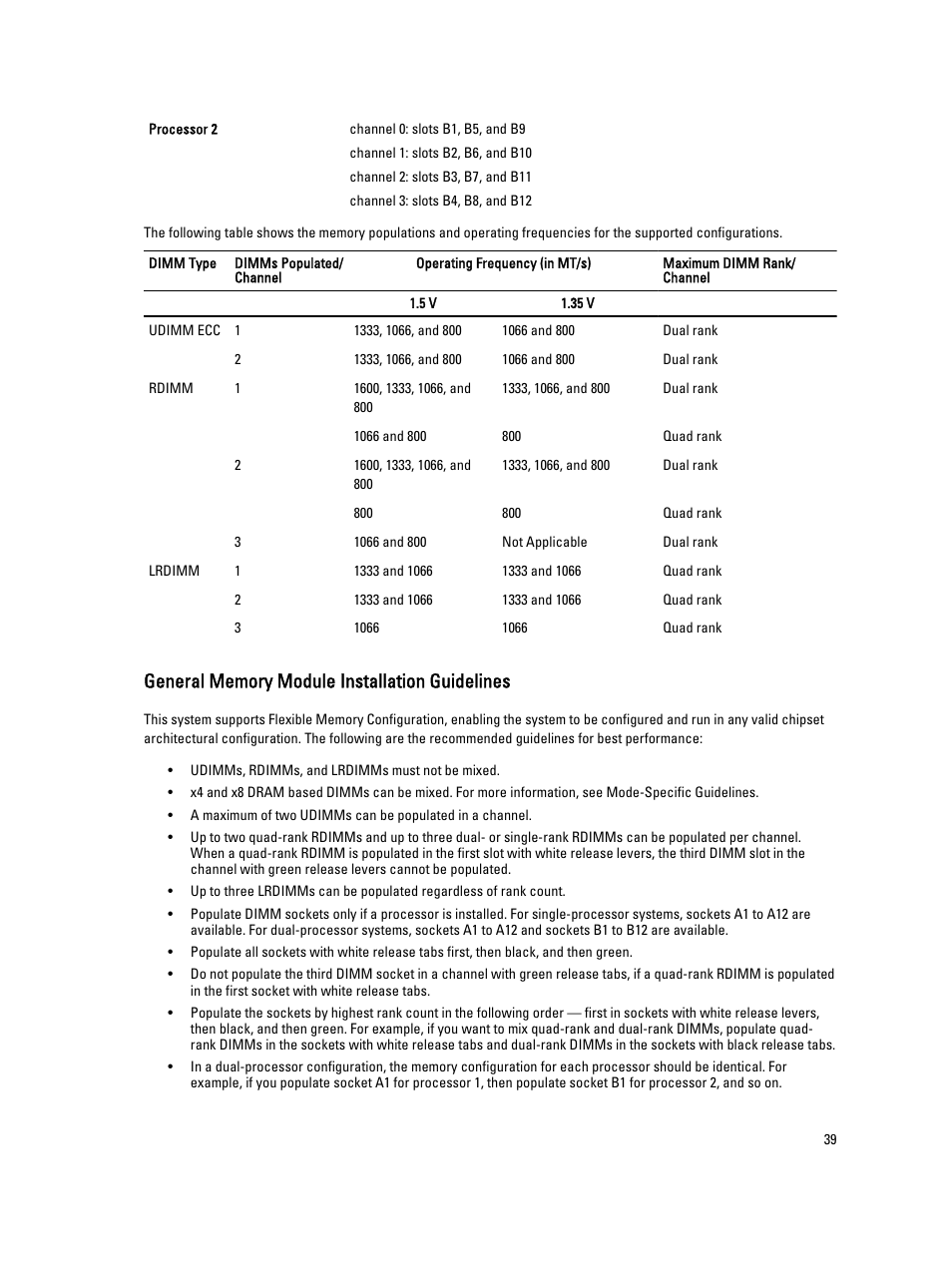 General memory module installation guidelines | Dell PowerVault NX3300 User Manual | Page 39 / 123