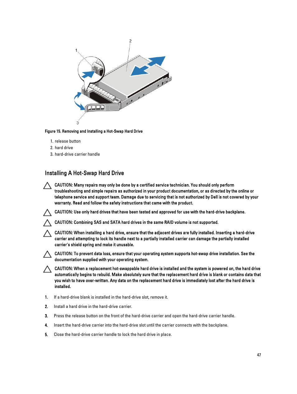 Installing a hot-swap hard drive | Dell PowerVault NX3300 User Manual | Page 47 / 123