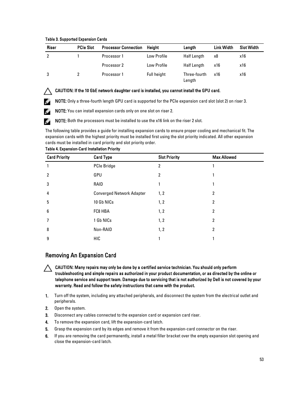Removing an expansion card | Dell PowerVault NX3300 User Manual | Page 53 / 123