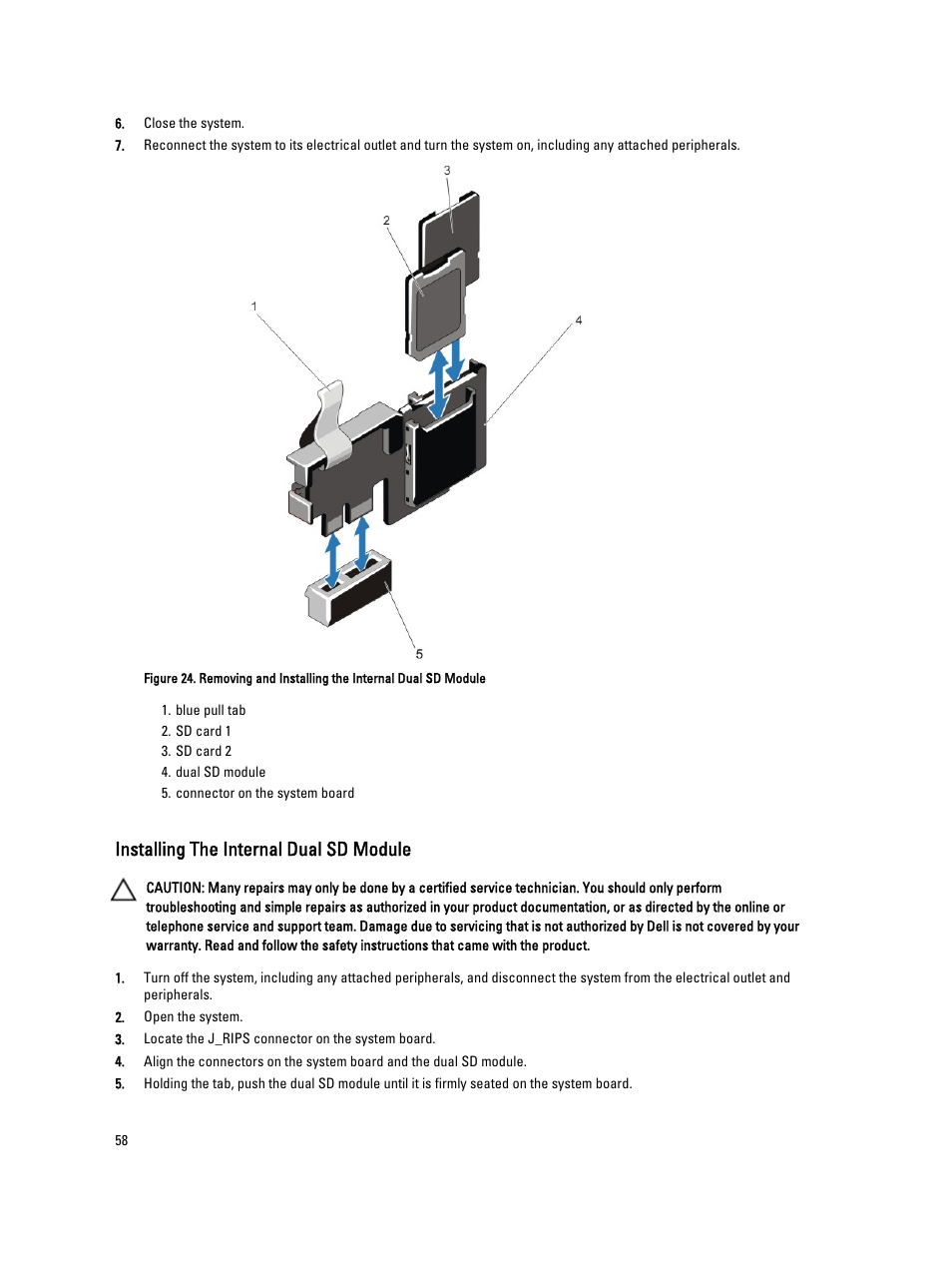 Installing the internal dual sd module | Dell PowerVault NX3300 User Manual | Page 58 / 123