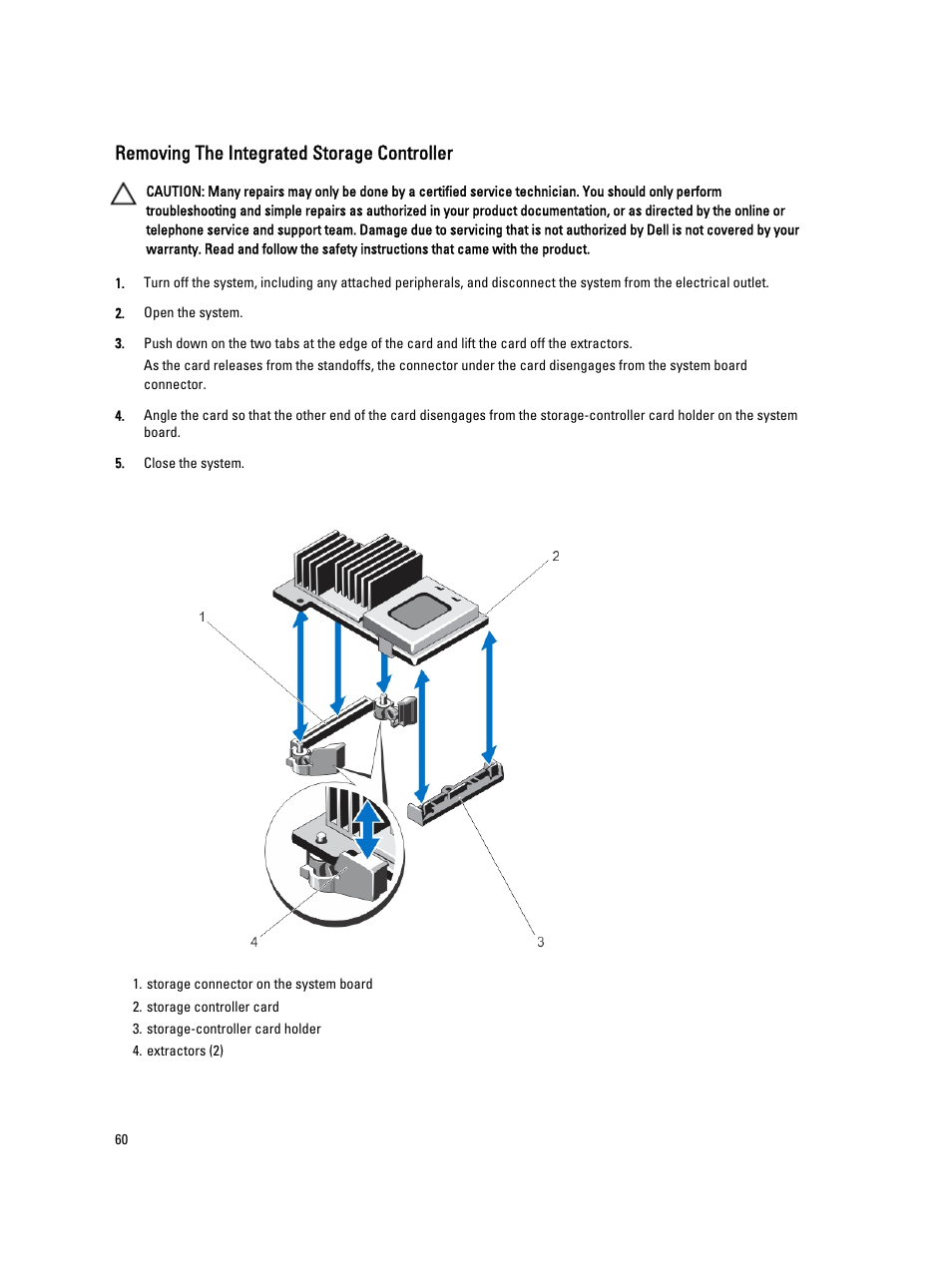Removing the integrated storage controller | Dell PowerVault NX3300 User Manual | Page 60 / 123