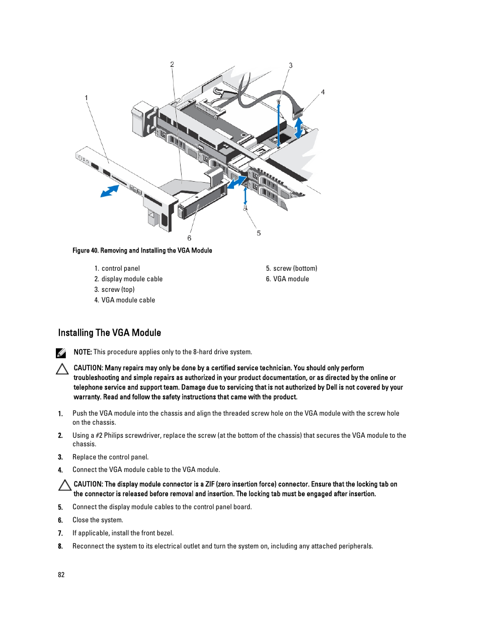 Installing the vga module | Dell PowerVault NX3300 User Manual | Page 82 / 123