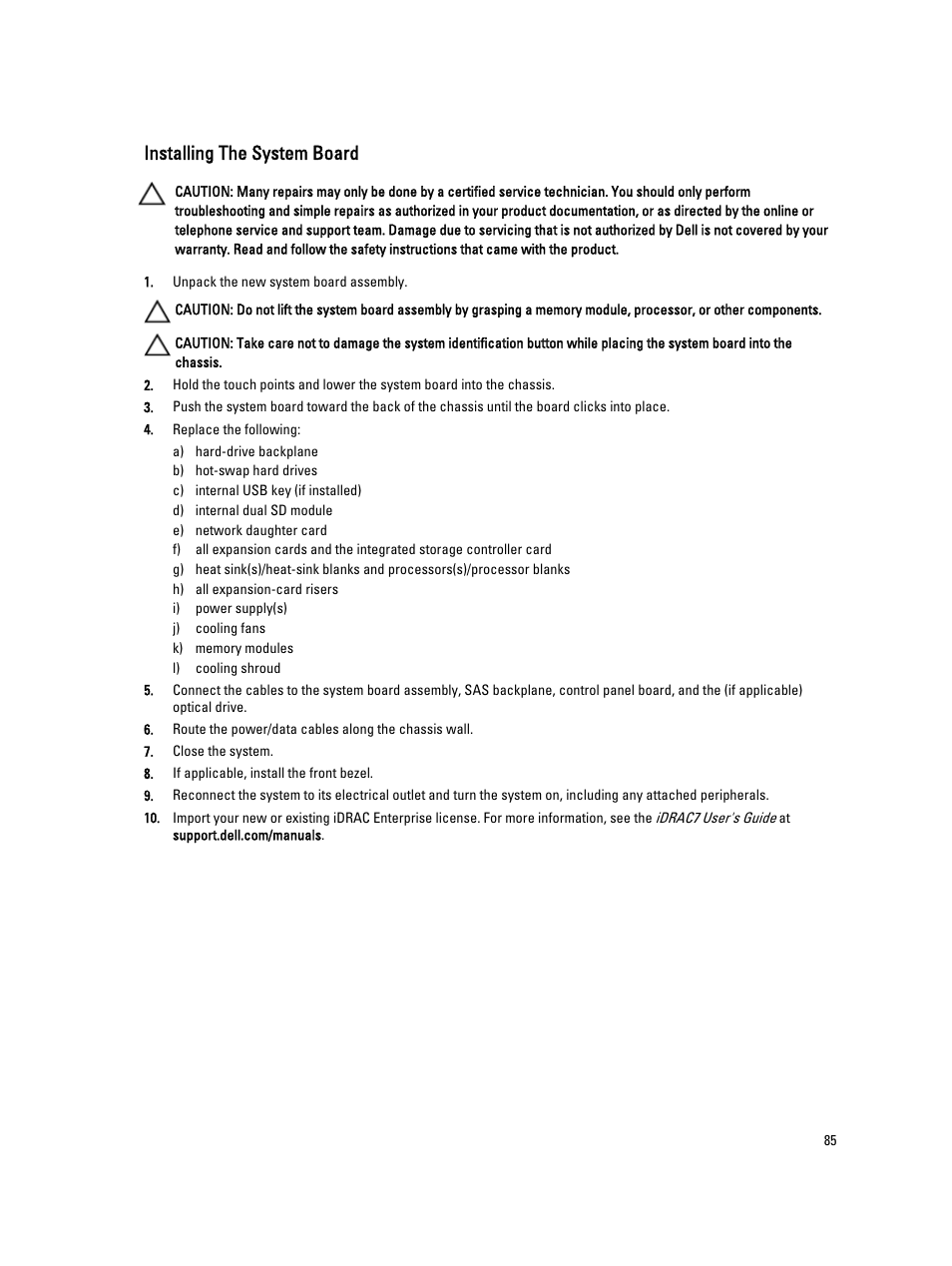 Installing the system board | Dell PowerVault NX3300 User Manual | Page 85 / 123