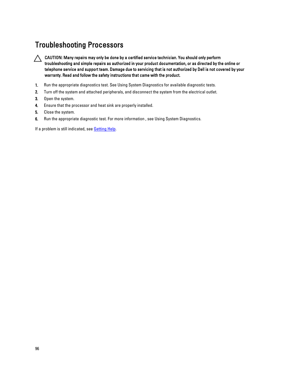 Troubleshooting processors | Dell PowerVault NX3300 User Manual | Page 96 / 123