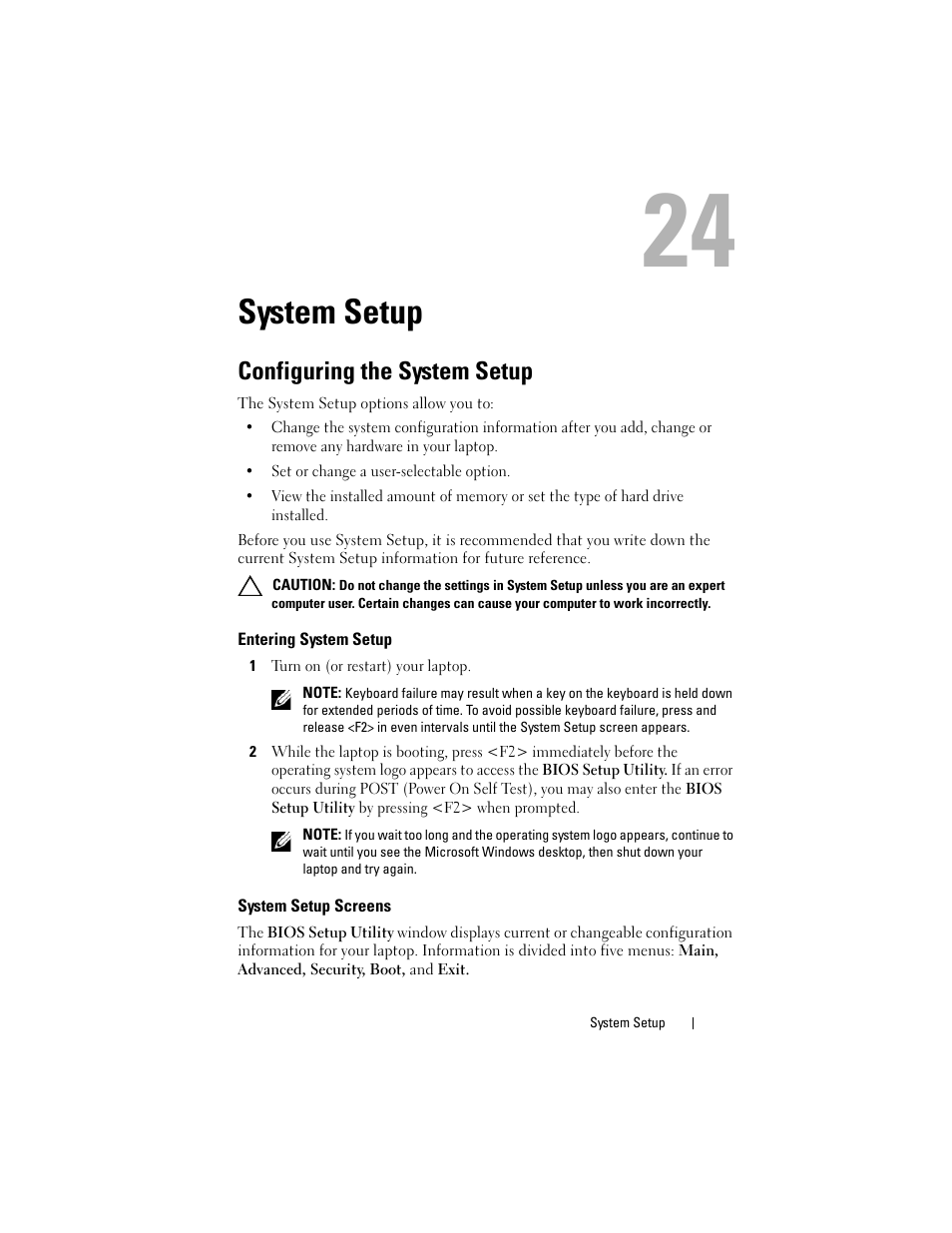 System setup, Configuring the system setup, Entering system setup | 1 turn on (or restart) your laptop, System setup screens | Dell Alienware M17x R3 (Early 2011) User Manual | Page 101 / 110