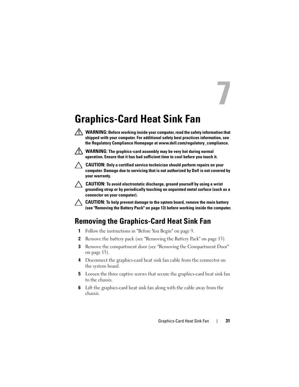 Graphics-card heat sink fan, Removing the graphics-card heat sink fan | Dell Alienware M17x R3 (Early 2011) User Manual | Page 31 / 110