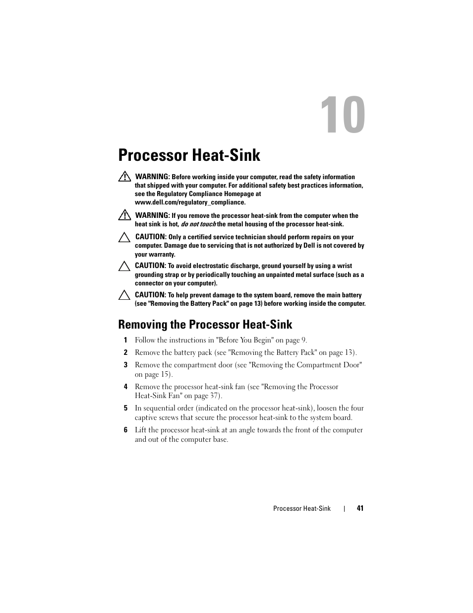 Processor heat-sink, Removing the processor heat-sink | Dell Alienware M17x R3 (Early 2011) User Manual | Page 41 / 110