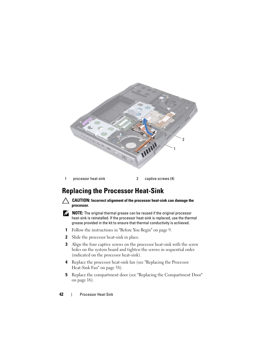 Replacing the processor heat-sink | Dell Alienware M17x R3 (Early 2011) User Manual | Page 42 / 110