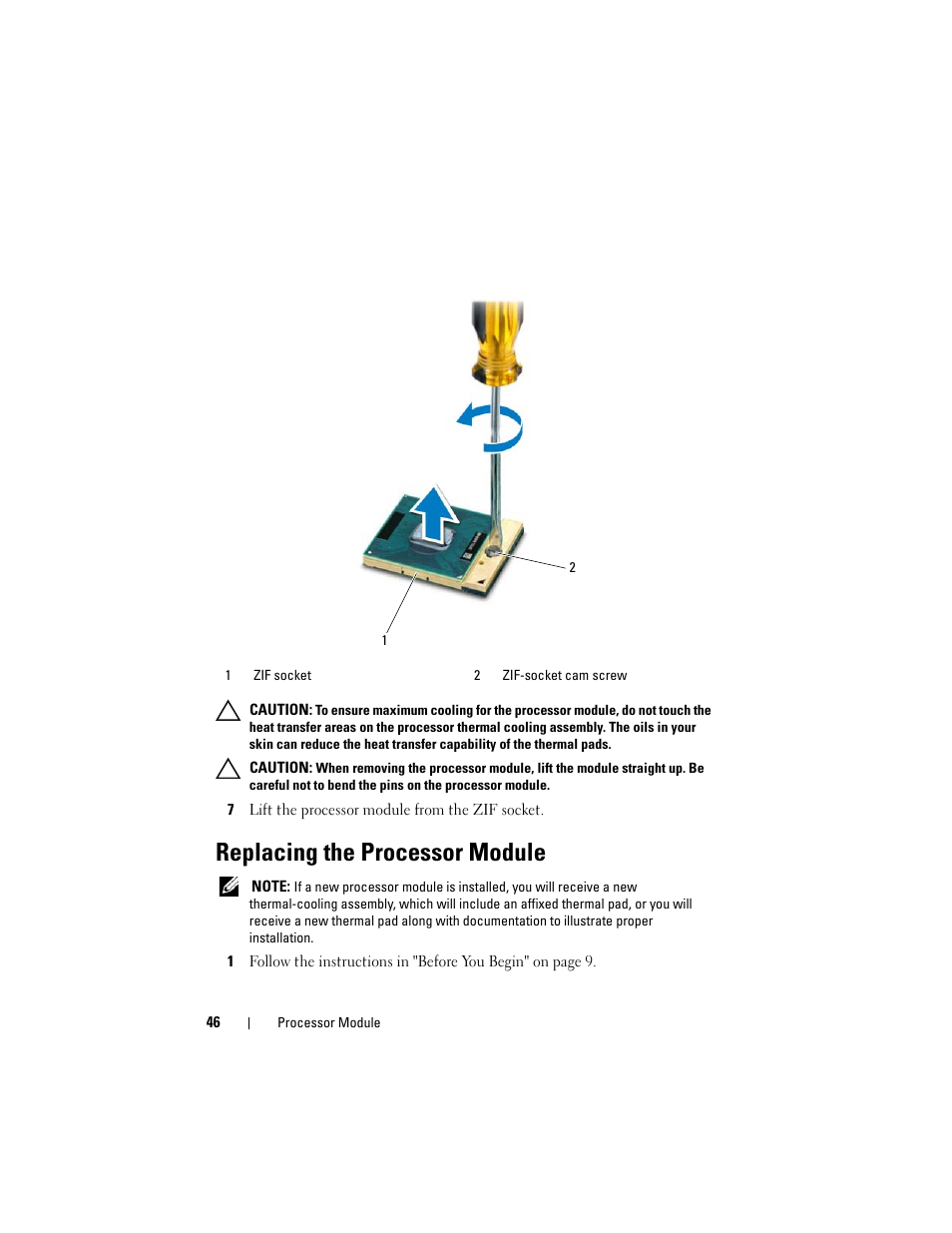 Replacing the processor module | Dell Alienware M17x R3 (Early 2011) User Manual | Page 46 / 110