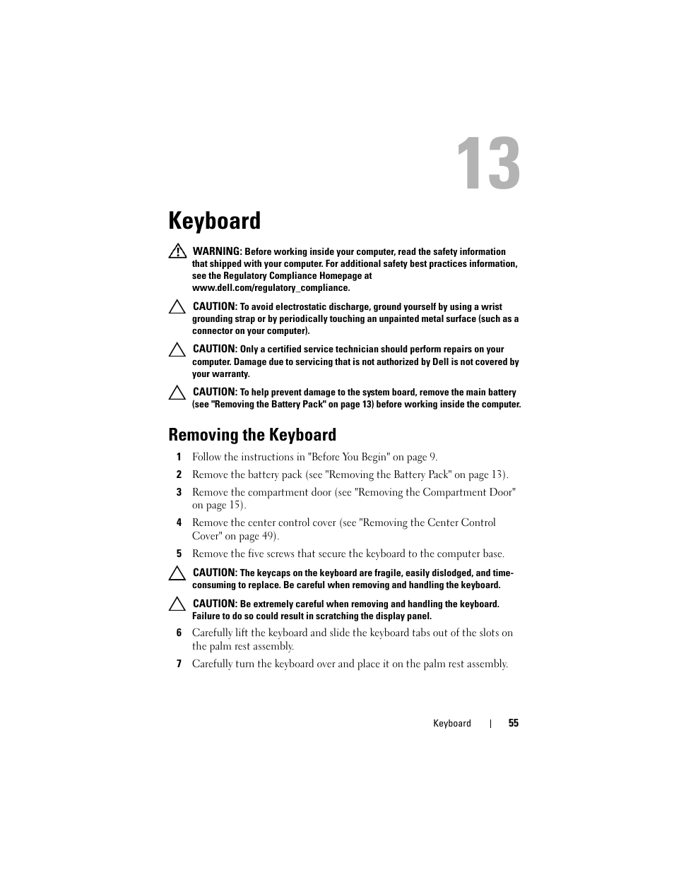 Keyboard, Removing the keyboard | Dell Alienware M17x R3 (Early 2011) User Manual | Page 55 / 110