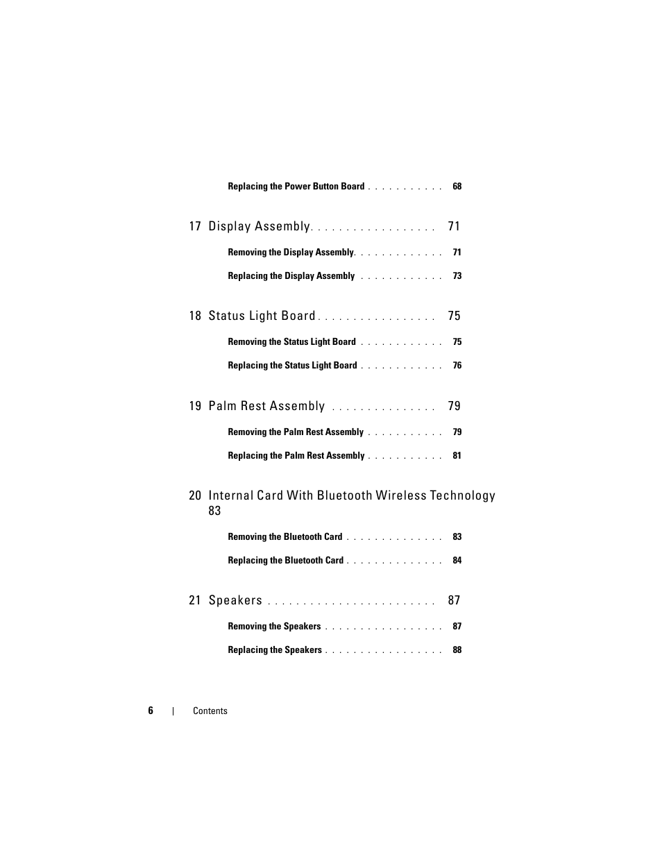 17 display assembly, 18 status light board, 19 palm rest assembly | 21 speakers | Dell Alienware M17x R3 (Early 2011) User Manual | Page 6 / 110