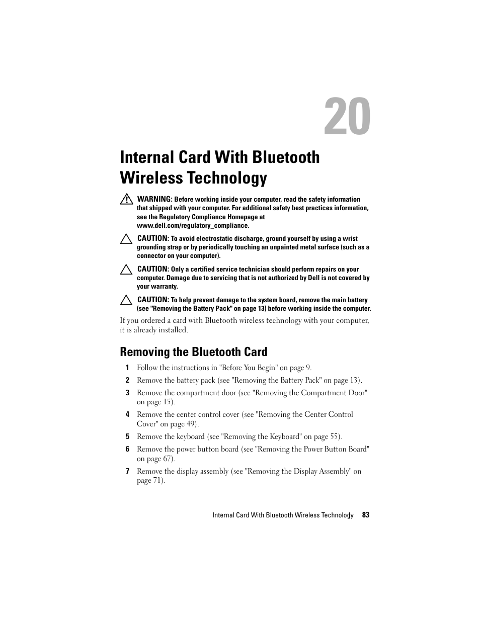 Internal card with bluetooth wireless technology, Removing the bluetooth card | Dell Alienware M17x R3 (Early 2011) User Manual | Page 83 / 110