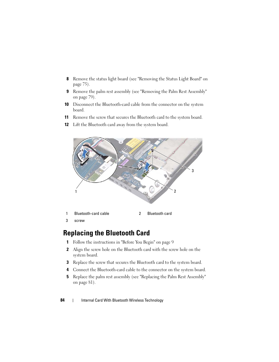 Replacing the bluetooth card | Dell Alienware M17x R3 (Early 2011) User Manual | Page 84 / 110