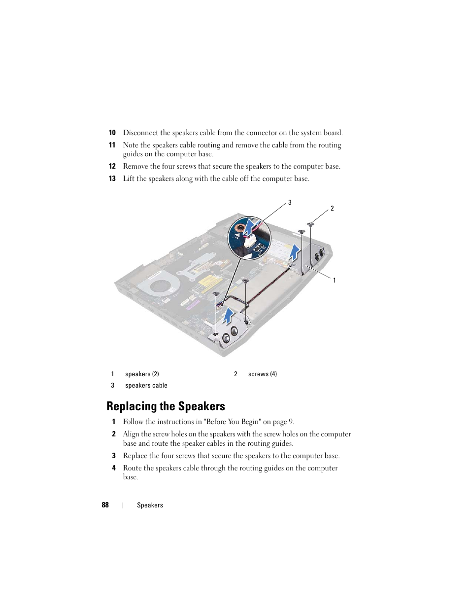 Replacing the speakers | Dell Alienware M17x R3 (Early 2011) User Manual | Page 88 / 110