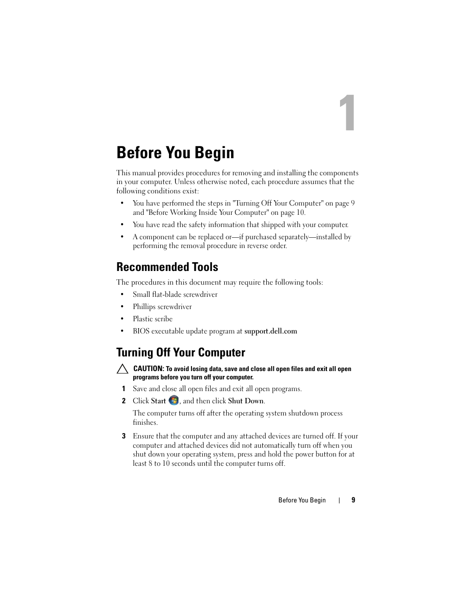 Before you begin, Recommended tools, Turning off your computer | 2 click start , and then click shut down | Dell Alienware M17x R3 (Early 2011) User Manual | Page 9 / 110