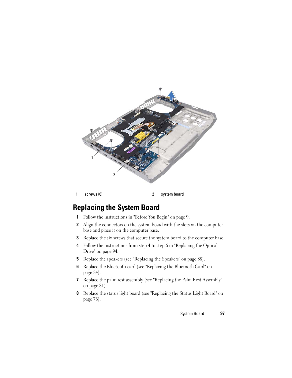 Replacing the system board | Dell Alienware M17x R3 (Early 2011) User Manual | Page 97 / 110