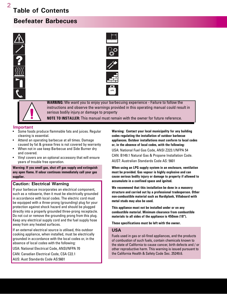 BeefEater Gas Barbecues User Manual | Page 2 / 24