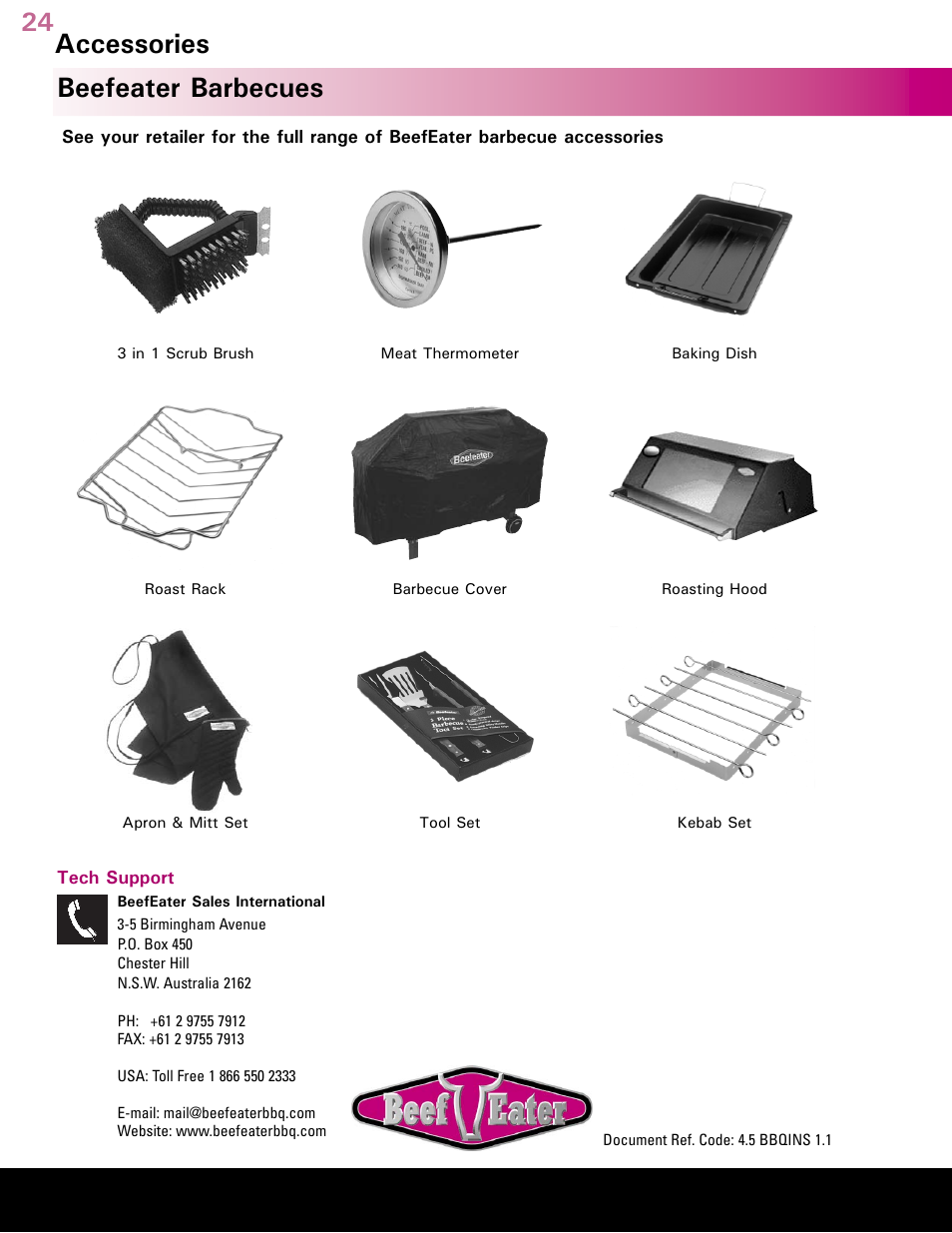 Australia’s leading barbecue, Beefeater barbecues accessories | BeefEater Gas Barbecues User Manual | Page 24 / 24