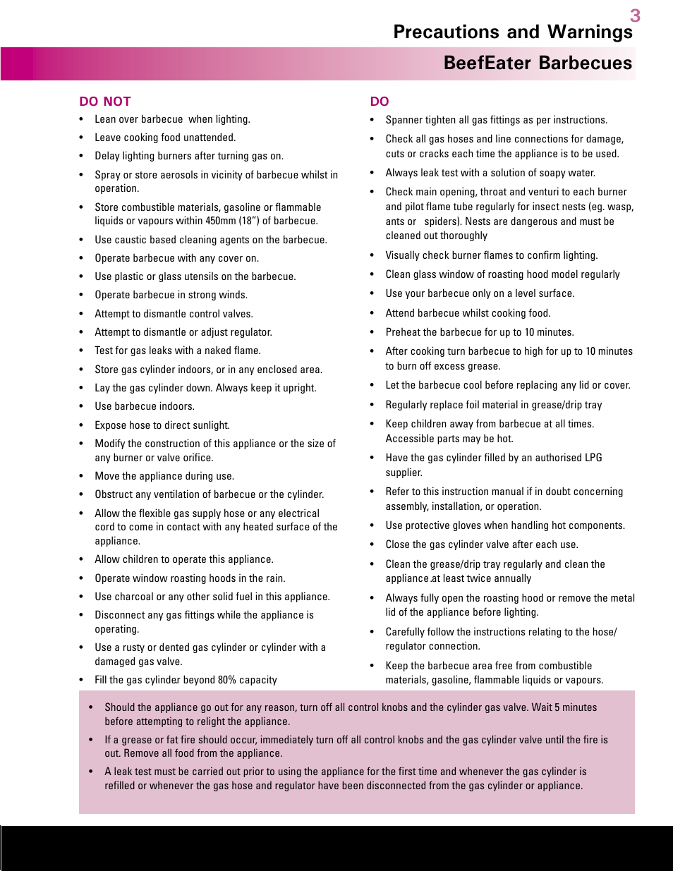 Australia’s leading barbecue, Beefeater barbecues, Precautions and warnings | BeefEater Gas Barbecues User Manual | Page 3 / 24