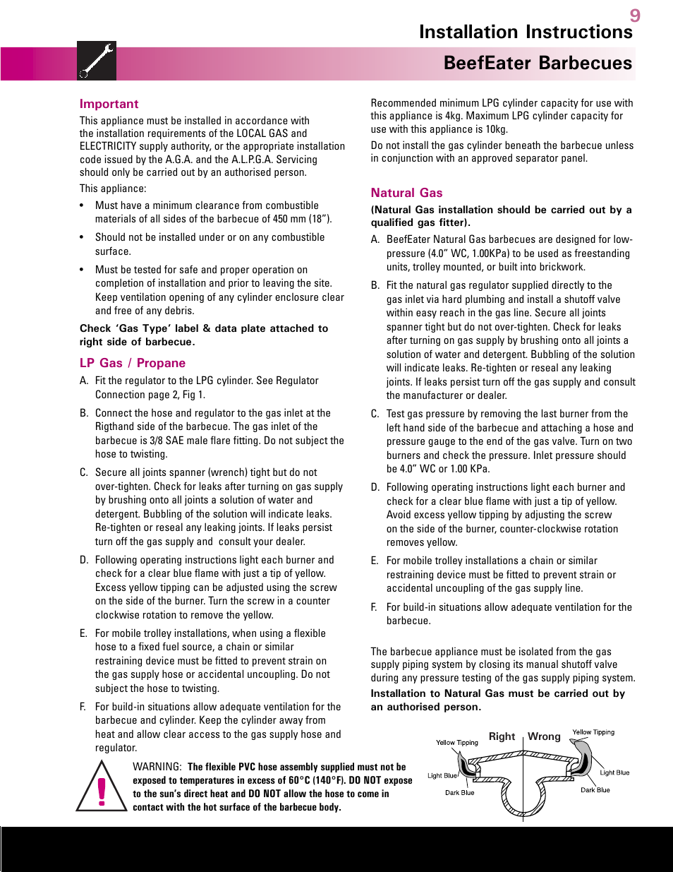 Australia’s leading barbecue, Beefeater barbecues, Installation instructions | BeefEater Gas Barbecues User Manual | Page 9 / 24