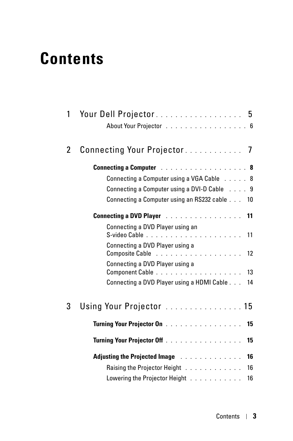 Dell 1409X Projector User Manual | Page 3 / 52