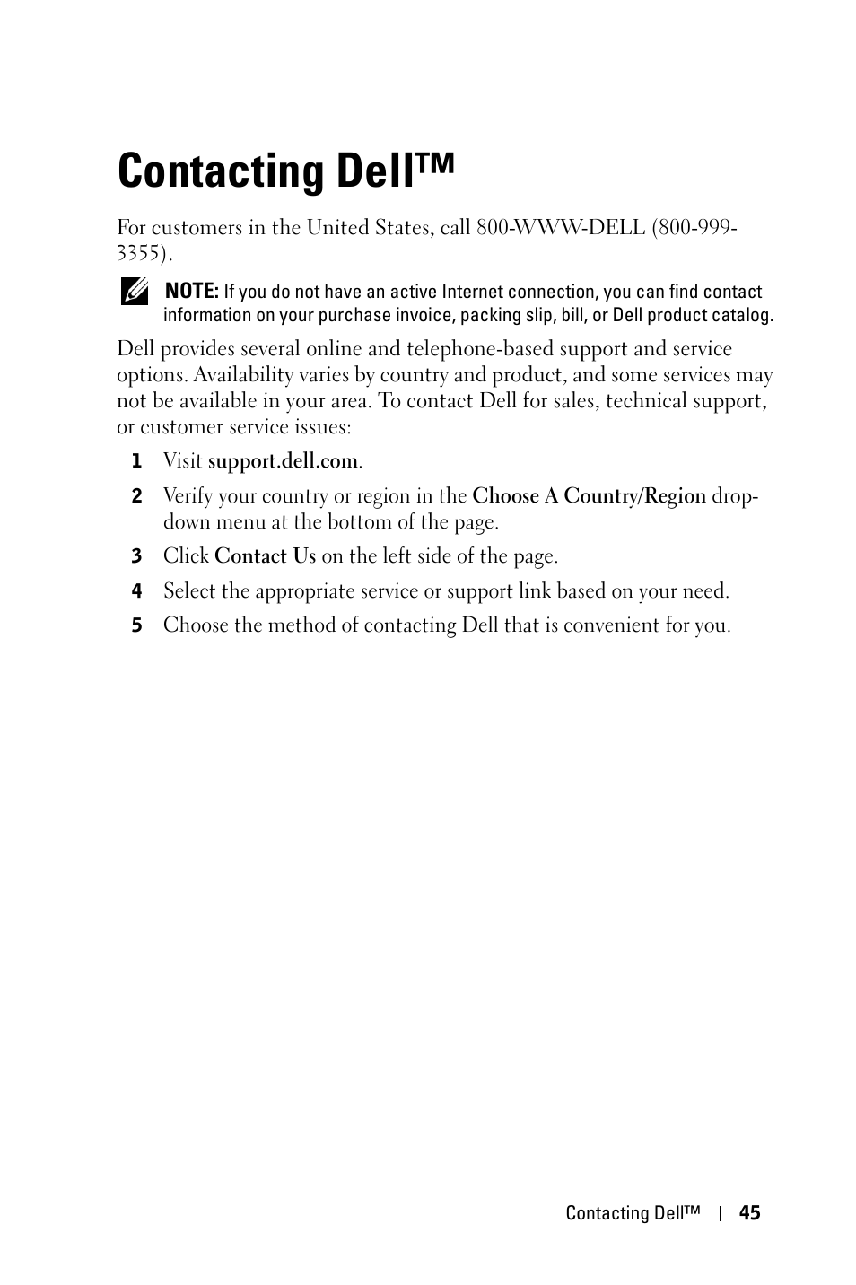 Contacting dell | Dell 1409X Projector User Manual | Page 45 / 52