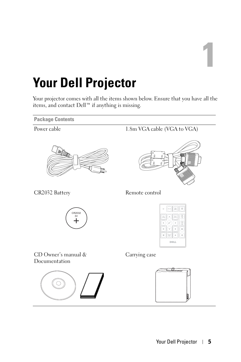 Your dell projector | Dell 1409X Projector User Manual | Page 5 / 52