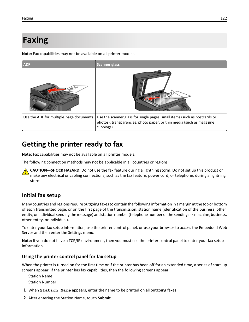 Faxing, Getting the printer ready to fax, Initial fax setup | Dell 3333/3335dn Mono Laser Printer User Manual | Page 122 / 302