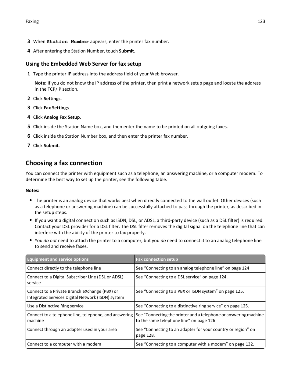 Choosing a fax connection | Dell 3333/3335dn Mono Laser Printer User Manual | Page 123 / 302