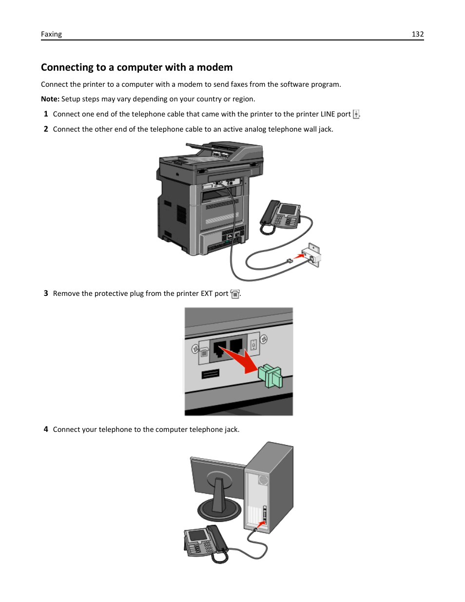Connecting to a computer with a modem | Dell 3333/3335dn Mono Laser Printer User Manual | Page 132 / 302
