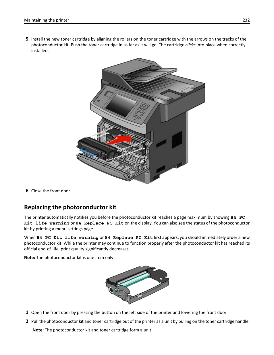 Replacing the photoconductor kit | Dell 3333/3335dn Mono Laser Printer User Manual | Page 232 / 302