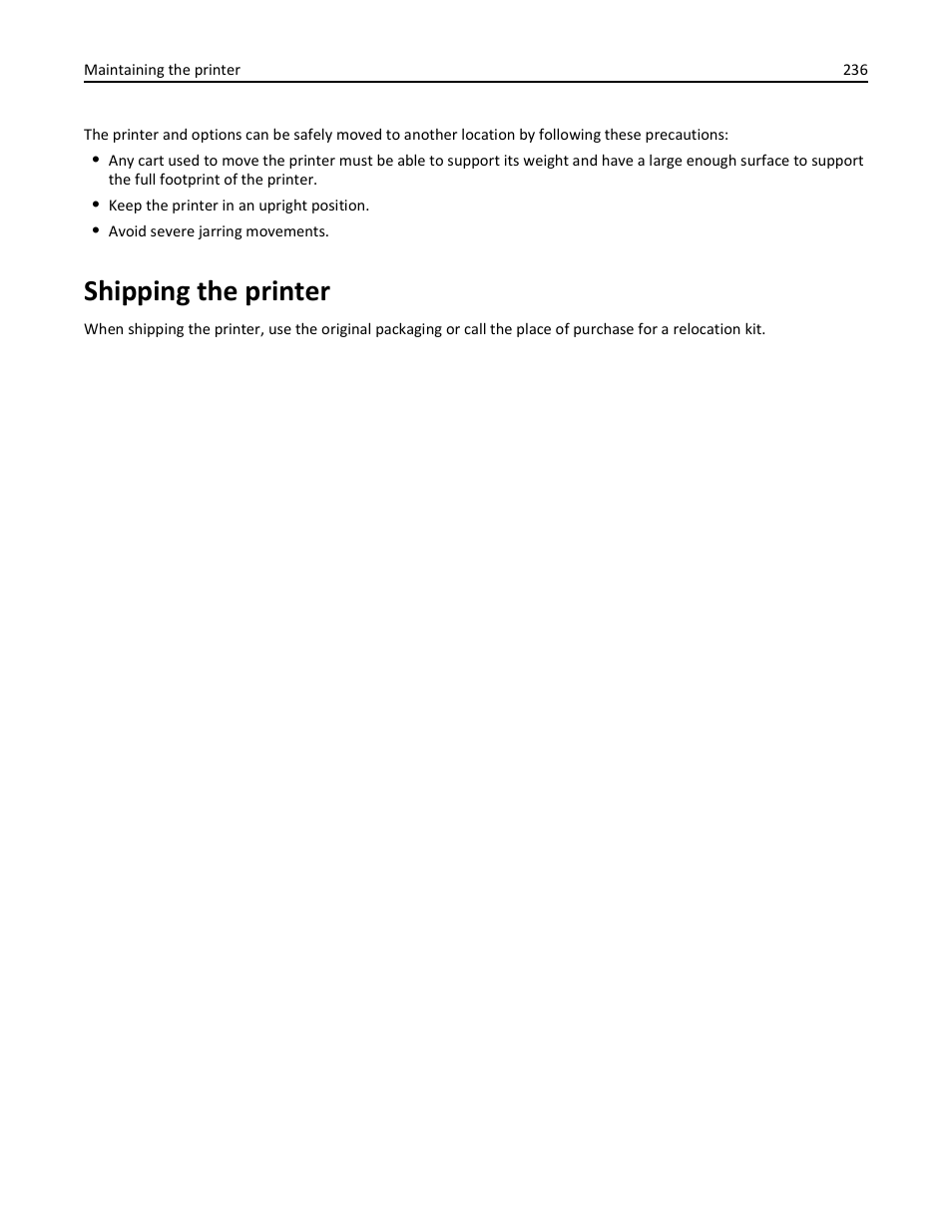 Shipping the printer | Dell 3333/3335dn Mono Laser Printer User Manual | Page 236 / 302