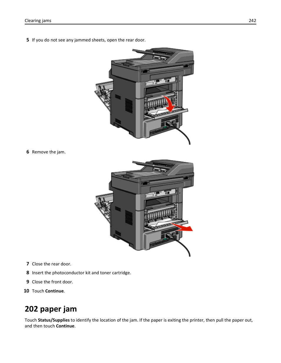 202 paper jam | Dell 3333/3335dn Mono Laser Printer User Manual | Page 242 / 302
