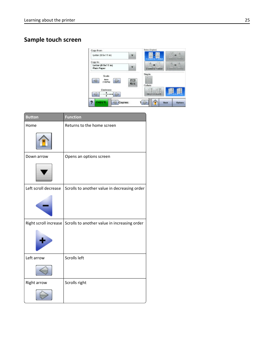 Sample touch screen | Dell 3333/3335dn Mono Laser Printer User Manual | Page 25 / 302