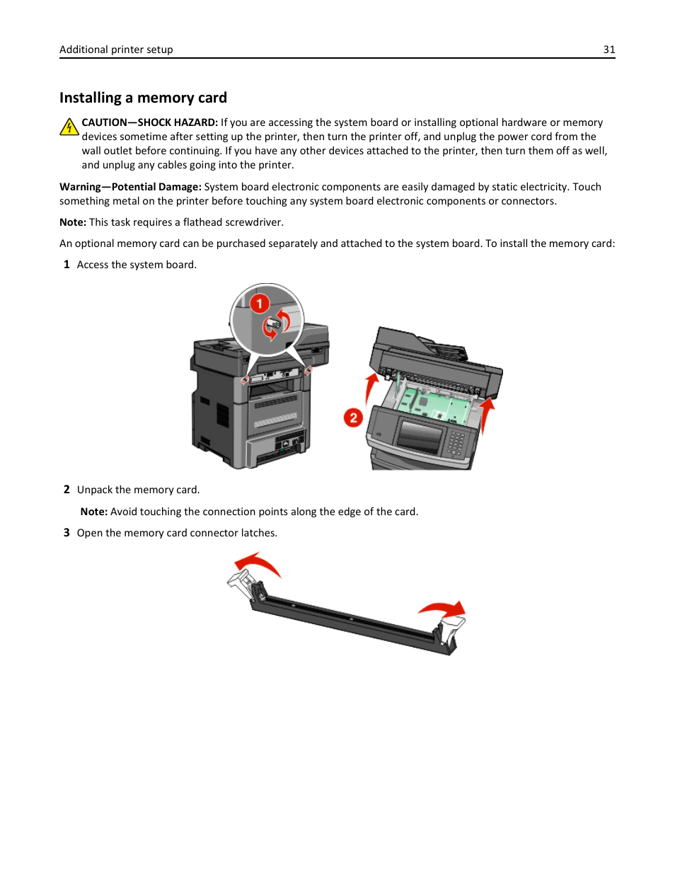 Installing a memory card | Dell 3333/3335dn Mono Laser Printer User Manual | Page 31 / 302