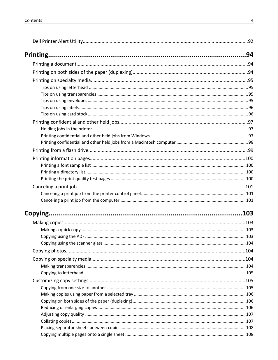 Printing, Copying | Dell 3333/3335dn Mono Laser Printer User Manual | Page 4 / 302