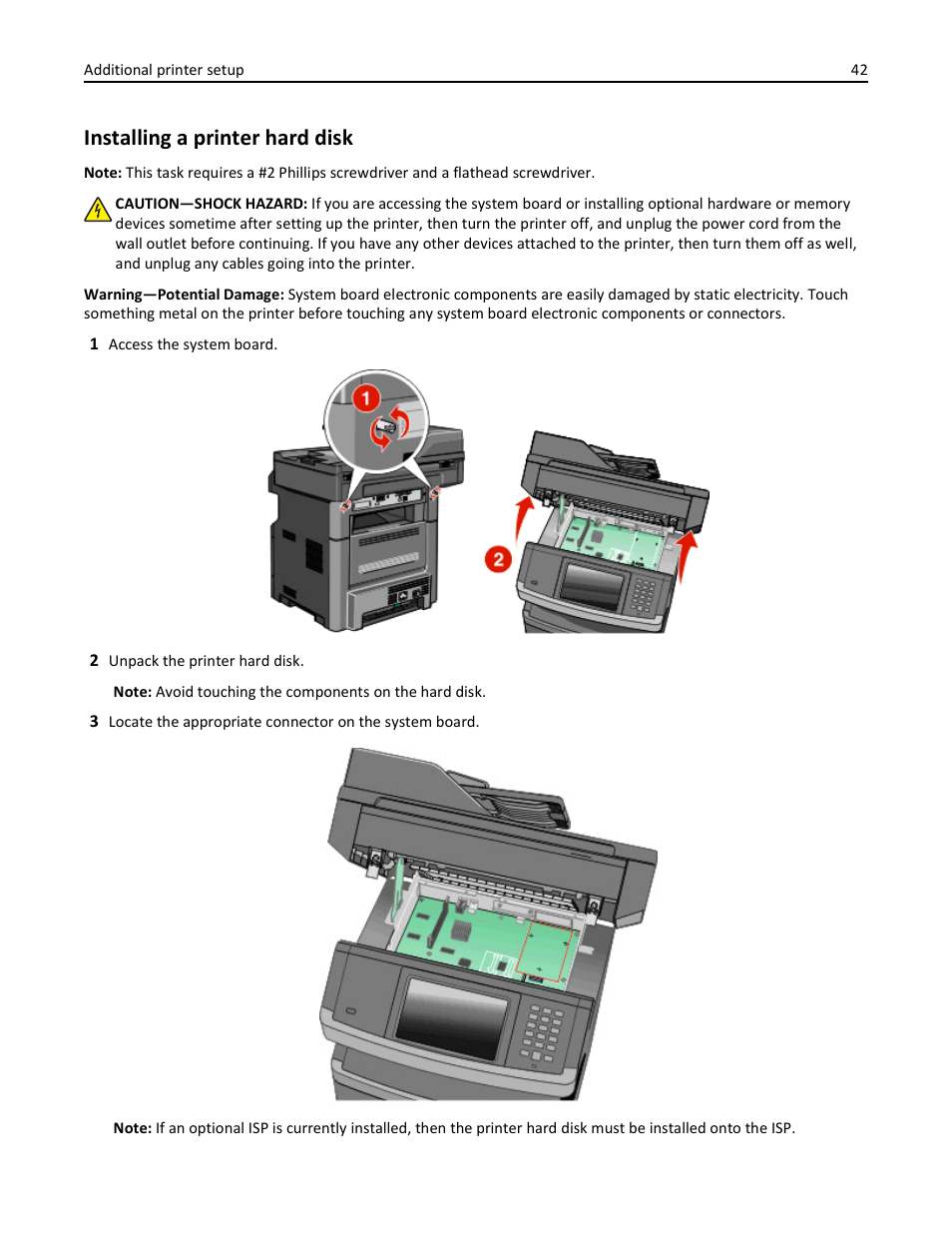 Installing a printer hard disk | Dell 3333/3335dn Mono Laser Printer User Manual | Page 42 / 302