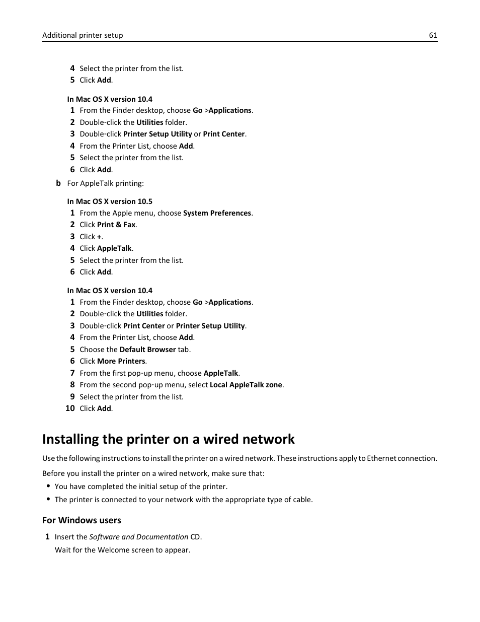 Installing the printer on a wired network | Dell 3333/3335dn Mono Laser Printer User Manual | Page 61 / 302