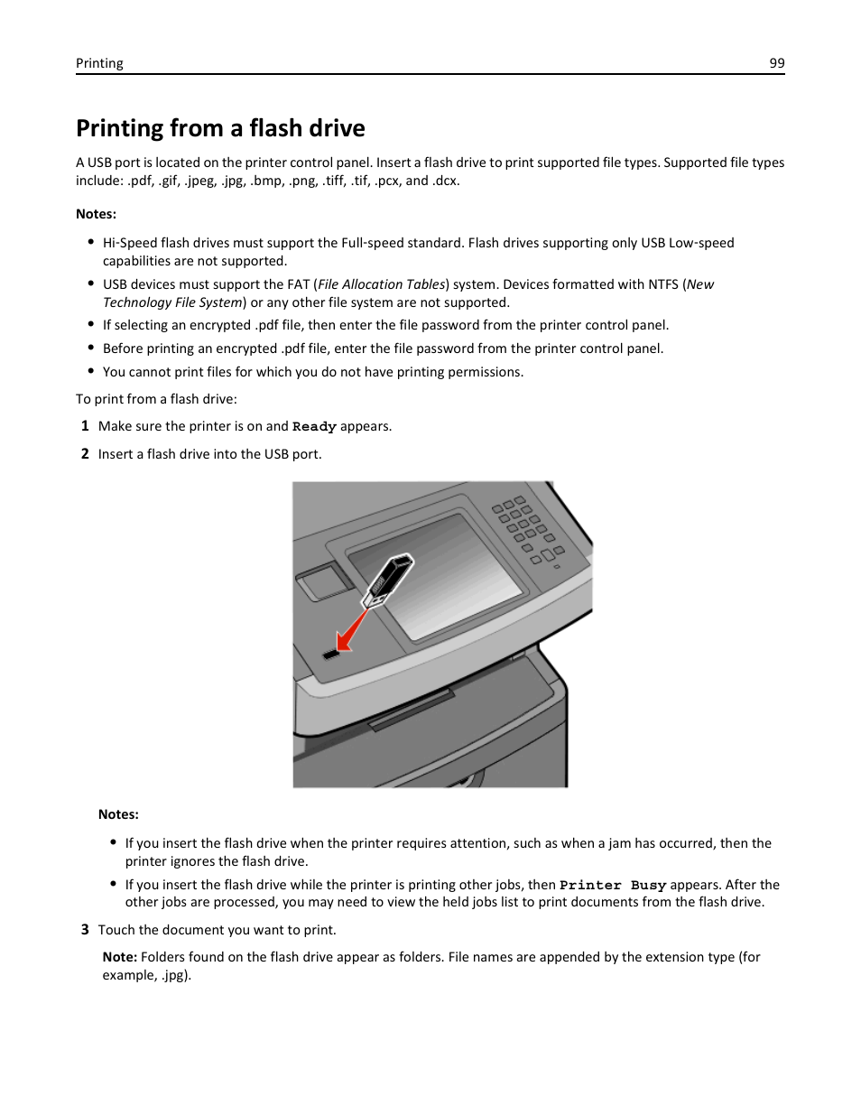 Printing from a flash drive | Dell 3333/3335dn Mono Laser Printer User Manual | Page 99 / 302