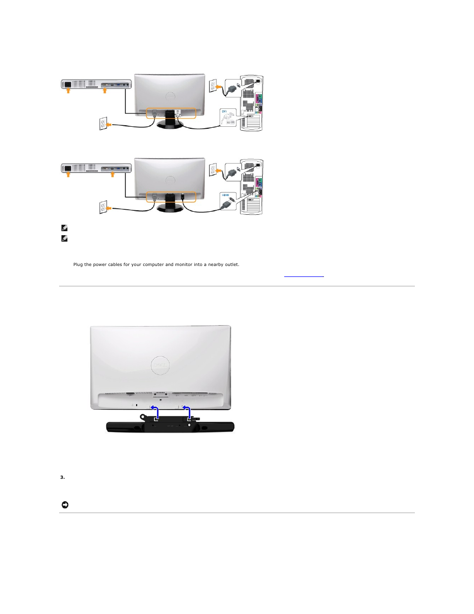 Attaching the soundbar (optional), Removing the base, Connecting the white dvi cable | Connecting the hdmi cable | Dell ST2310 Monitor User Manual | Page 28 / 33