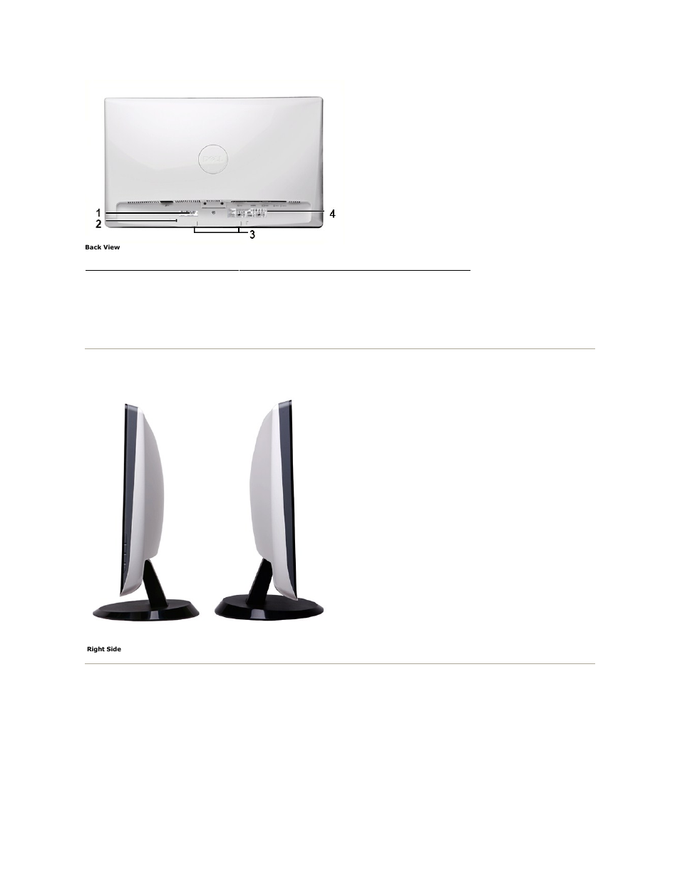 Side view, Bottom view | Dell ST2310 Monitor User Manual | Page 4 / 33