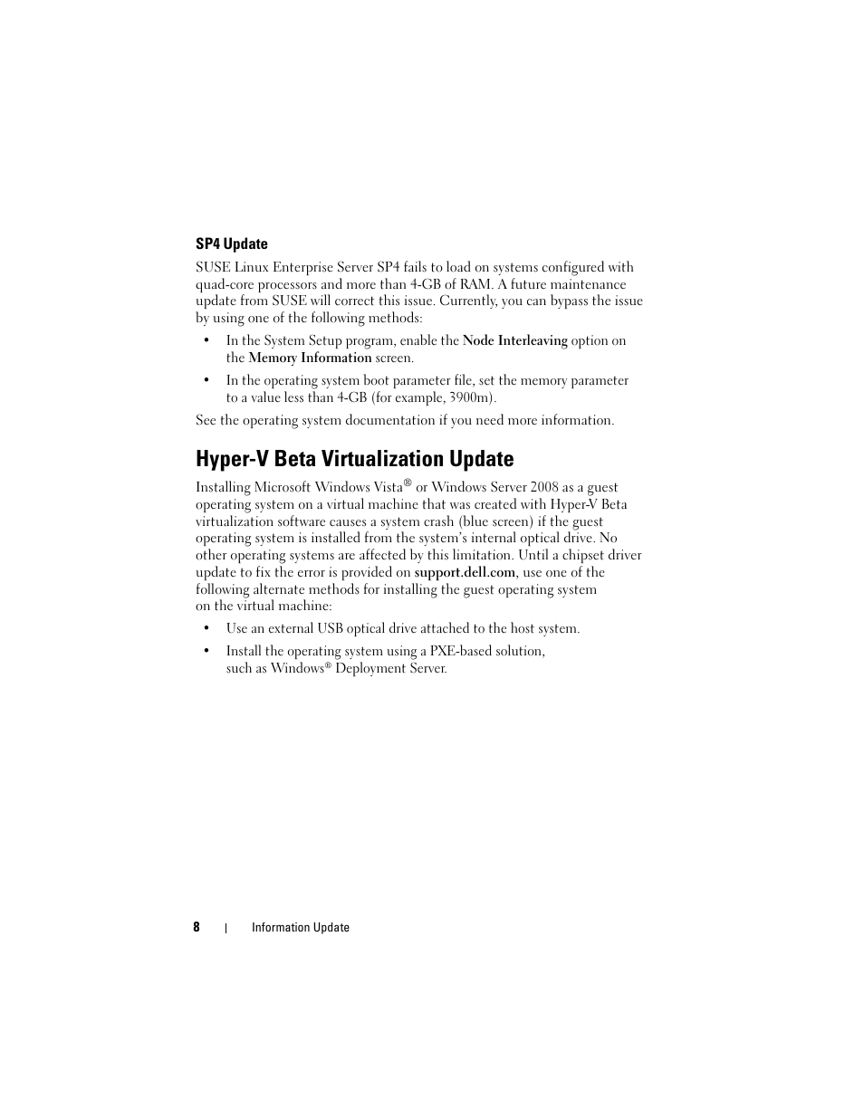 Sp4 update, Hyper-v beta virtualization update | Dell POWEREDGE R805 User Manual | Page 10 / 66