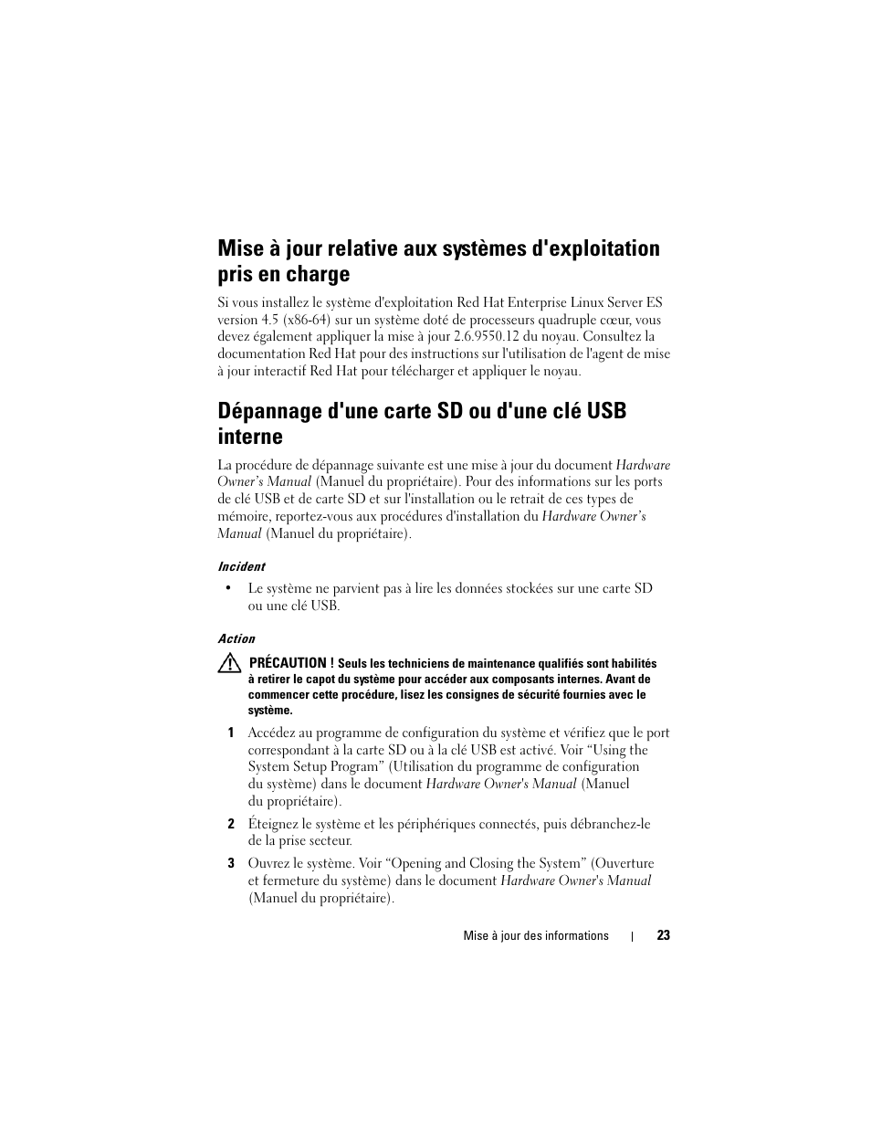 Dépannage d'une carte sd ou d'une clé usb interne | Dell POWEREDGE R805 User Manual | Page 25 / 66