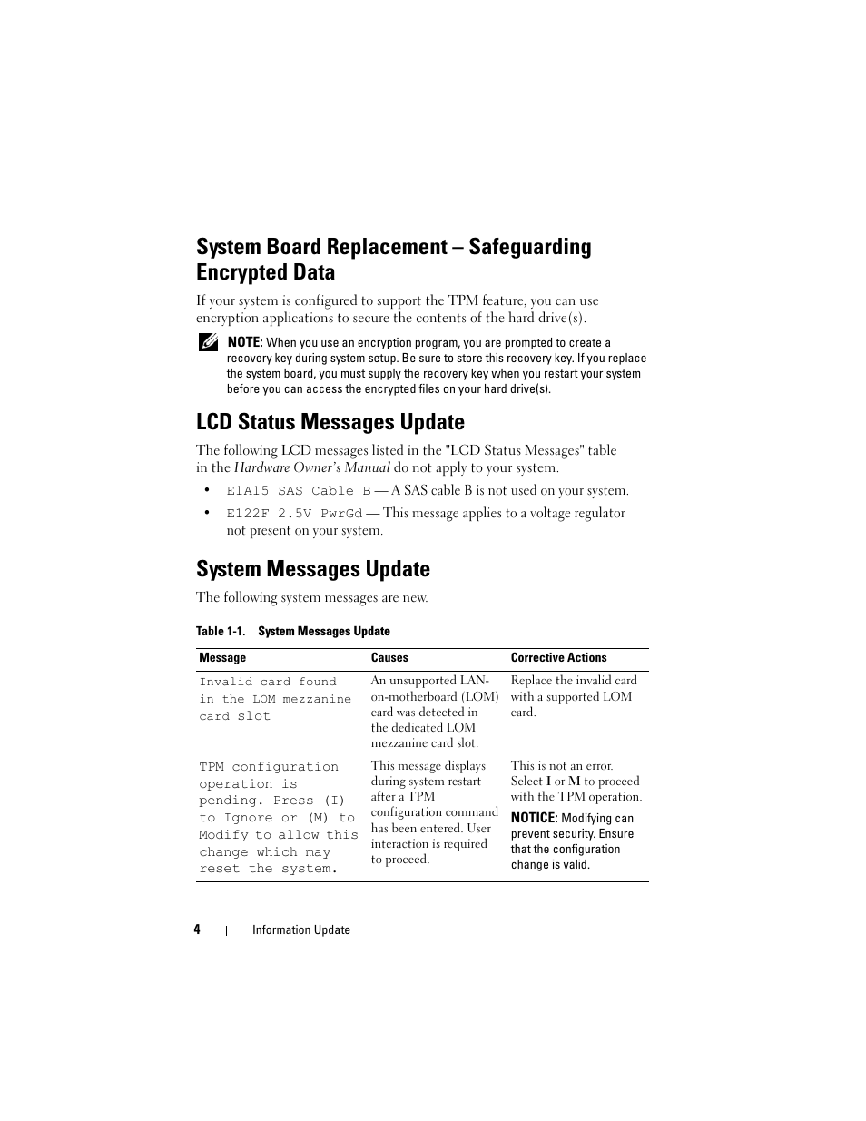 Lcd status messages update, System messages update | Dell POWEREDGE R805 User Manual | Page 6 / 66