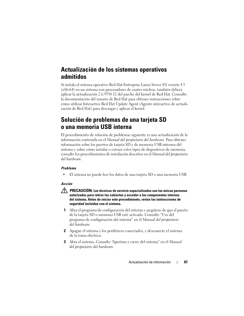 Actualización de los sistemas operativos admitidos | Dell POWEREDGE R805 User Manual | Page 63 / 66