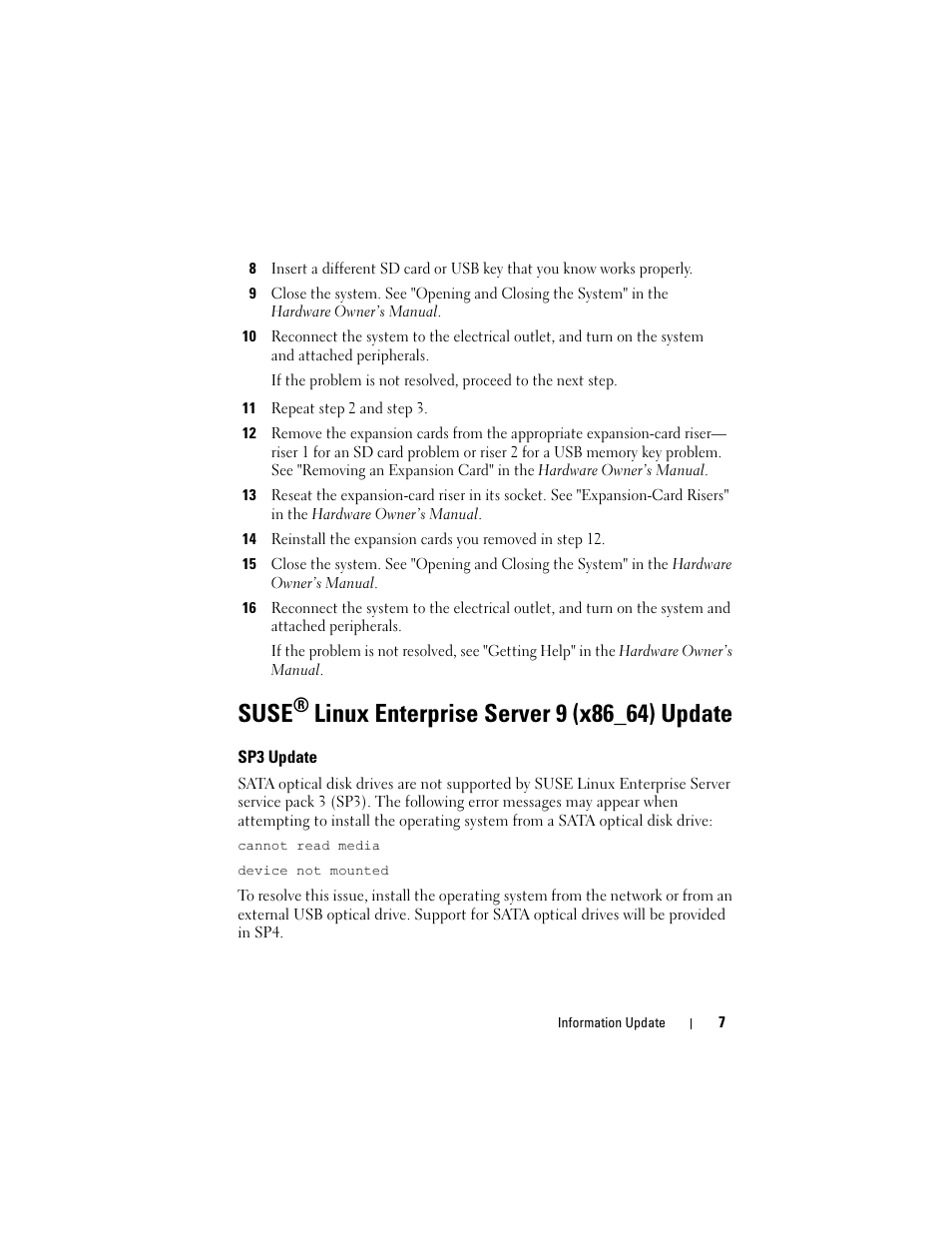 Suse® linux enterprise server 9 (x86_64) update, Sp3 update, Suse | Dell POWEREDGE R805 User Manual | Page 9 / 66