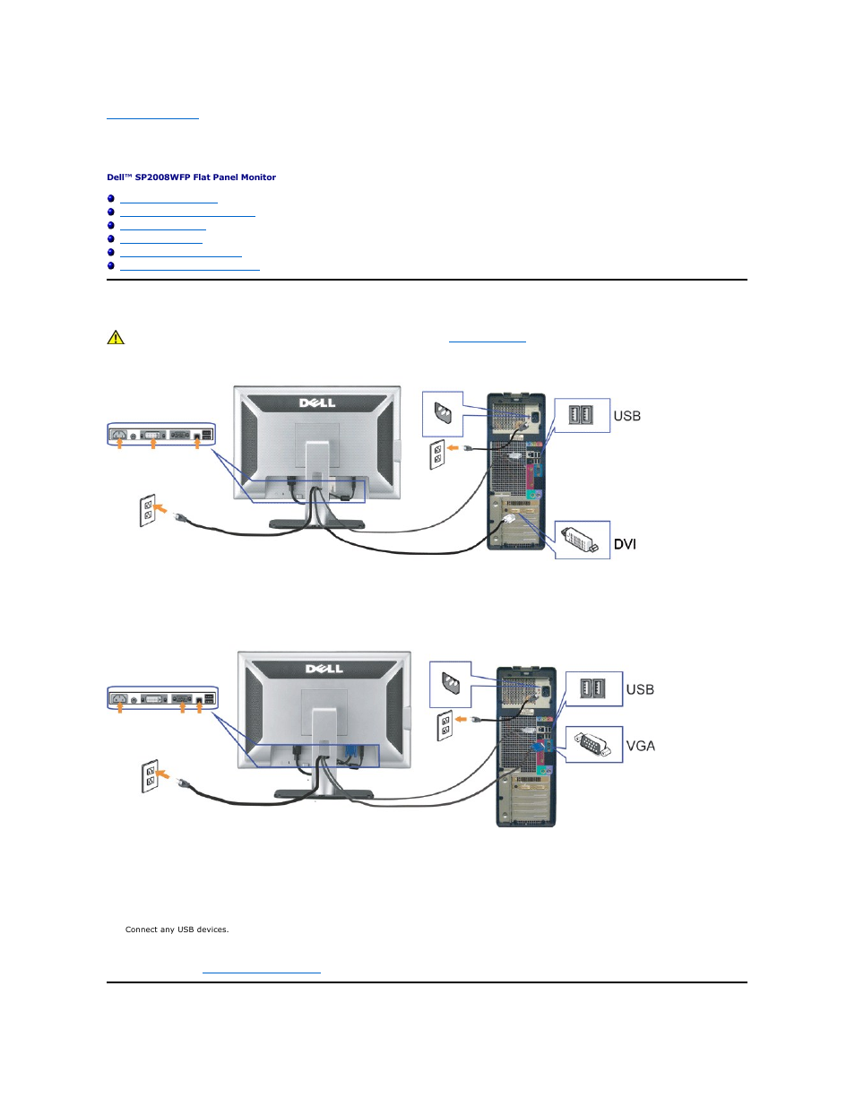 Setting up your monitor, Connecting your monitor | Dell SP2008WFP Monitor User Manual | Page 14 / 31