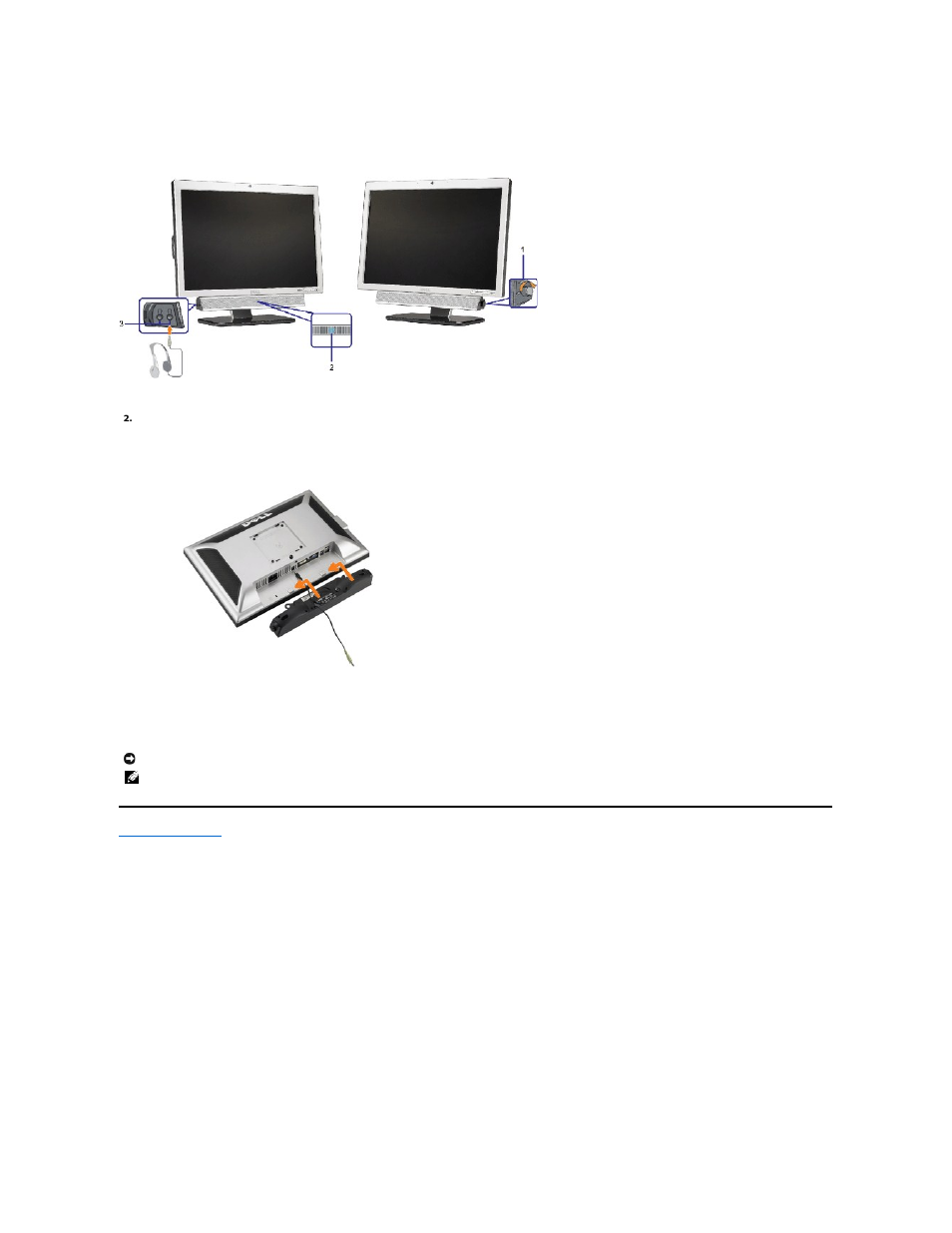 Using the dell soundbar (optional), Soundbar attachment to the monitor | Dell SP2008WFP Monitor User Manual | Page 25 / 31