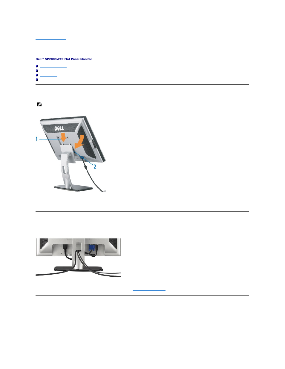 Using your monitor stand, Attaching the stand, Organizing your cables | Using the tilt | Dell SP2008WFP Monitor User Manual | Page 30 / 31
